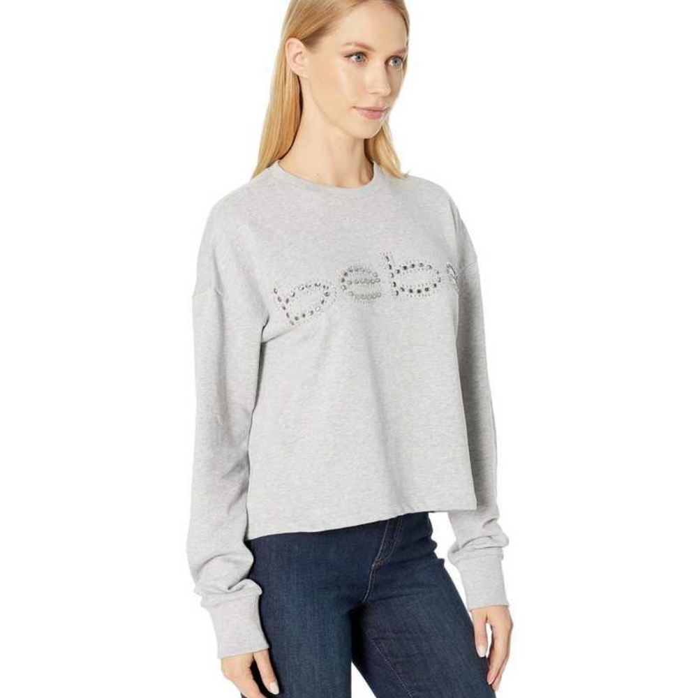 Bebe french terry graphic top heather gray size L
